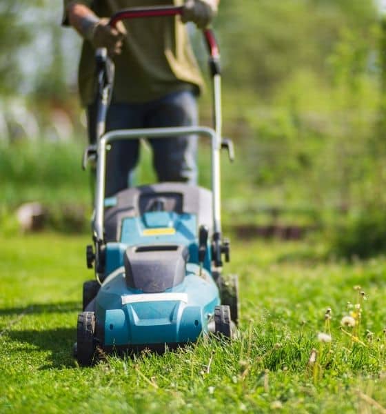 cutting grass with a mower