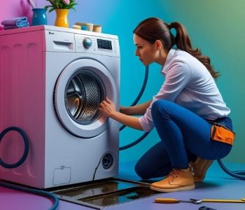 Woman Checking Washing Machine Woman Checking Washing Machine