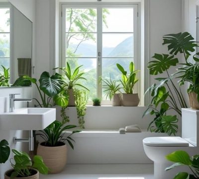 Bathroom with Green Plants Bathroom with Green Plants